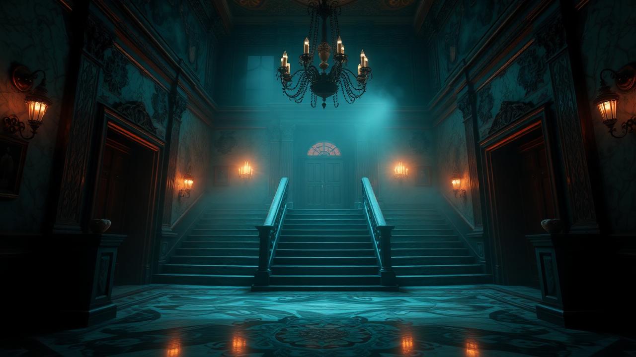 The grand staircase wrapped in fog
