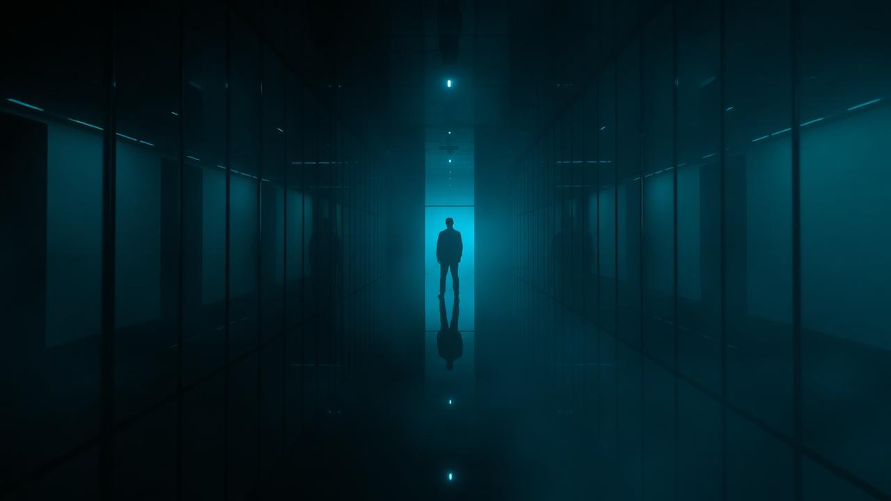 The mirror hall reflecting a lone figure